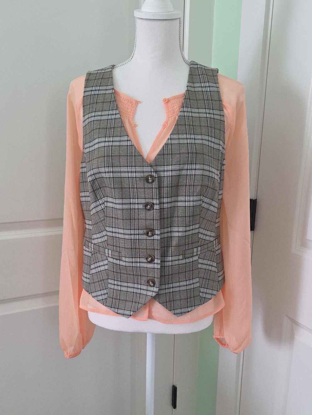 Express Gray Plaid Waistcoat